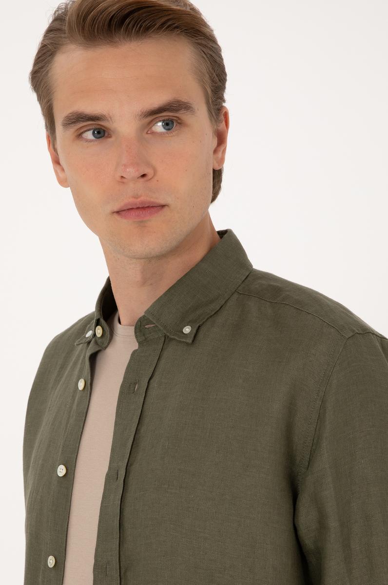 Erkek Koyu Haki Uzun Kollu Gömlek