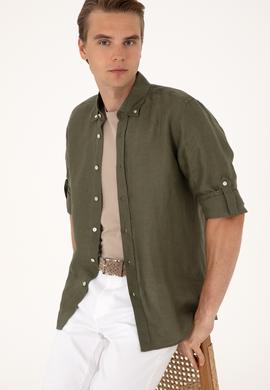 Erkek Koyu Haki Uzun Kollu Gömlek - 50299597108