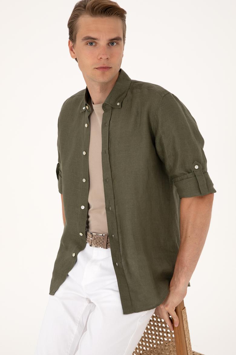 Erkek Koyu Haki Uzun Kollu Gömlek - 50299597108