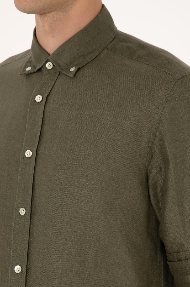 Erkek Koyu Haki Uzun Kollu Gömlek