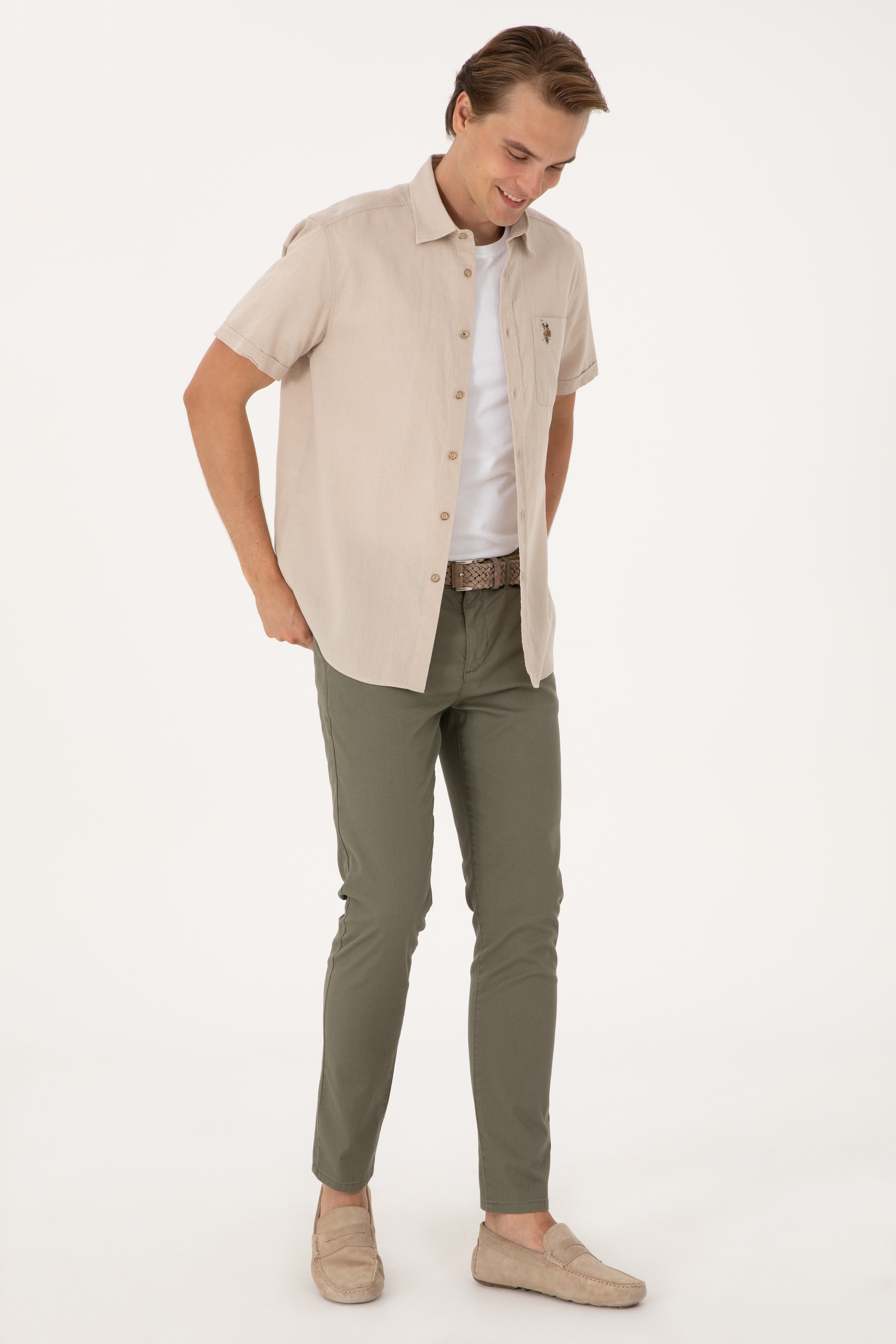 Erkek Slim Fit Koyu Haki Kanvas / Chino Pantolon