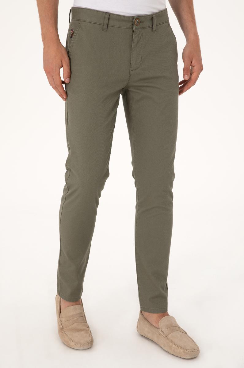 Erkek Slim Fit Koyu Haki Kanvas / Chino Pantolon