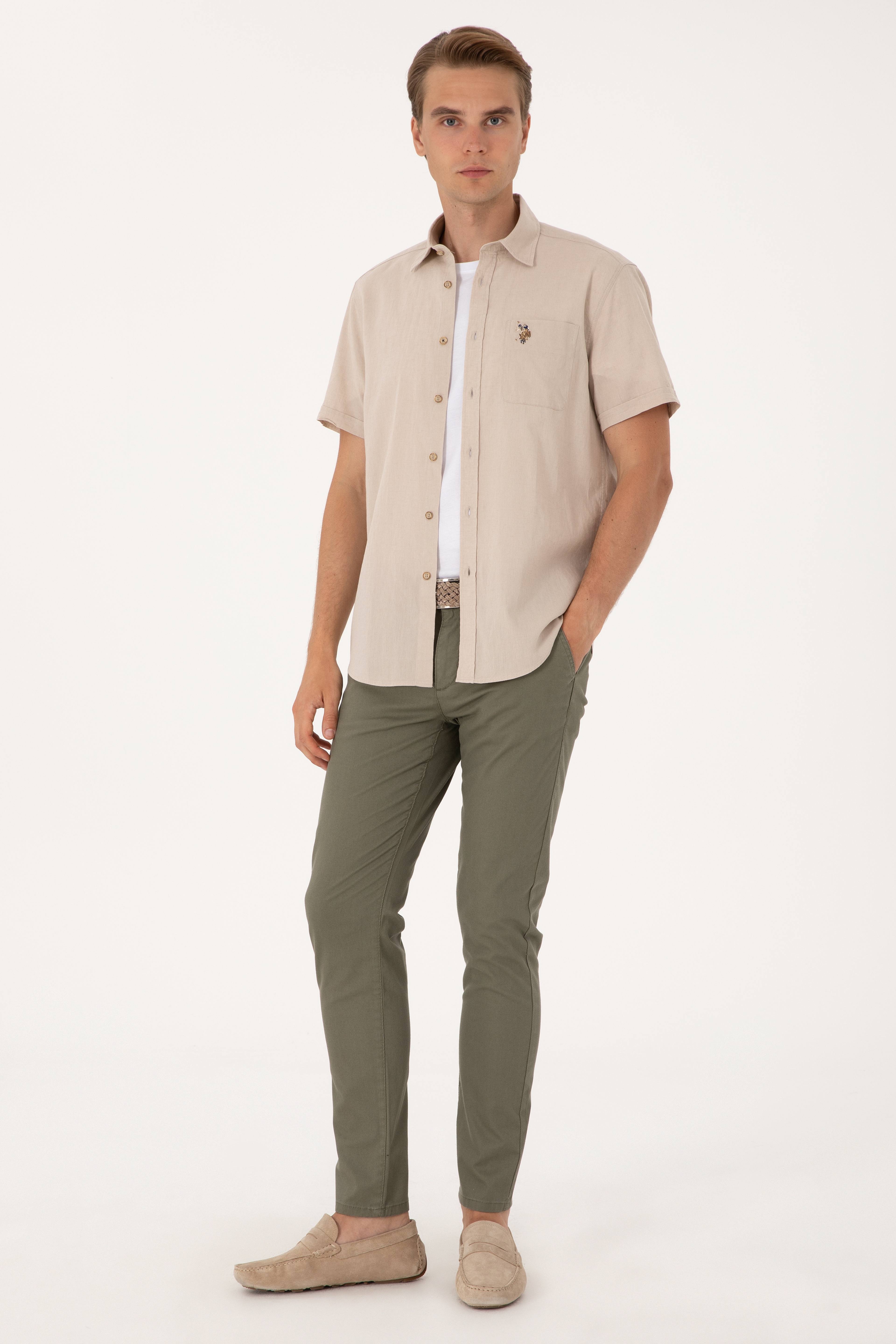 Erkek Slim Fit Koyu Haki Kanvas / Chino Pantolon - Image 1