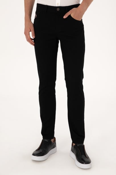 Erkek Slim Fit Siyah Kanvas / Chino Pantolon