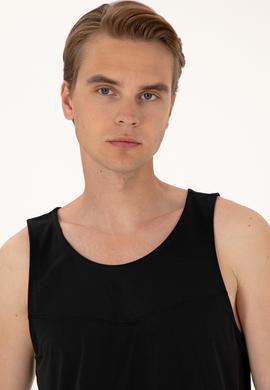 Erkek Regular Fit Siyah Bisiklet Yaka Kolsuz Tişört - 50299524021