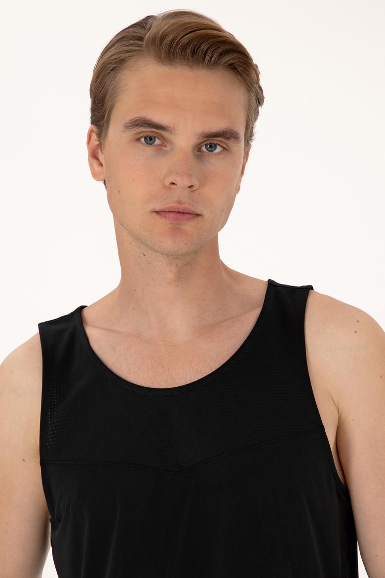 Erkek Regular Fit Siyah Bisiklet Yaka Kolsuz Tişört - 50299524021