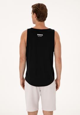 Erkek Regular Fit Siyah Bisiklet Yaka Kolsuz Tişört - 50299524021