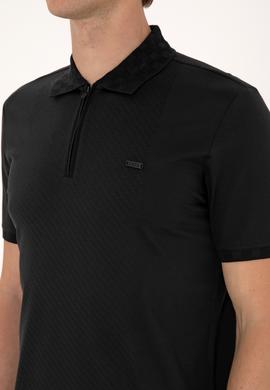 Erkek Regular Fit Siyah Polo Yaka Fermuarlı Tişört - 50300363017