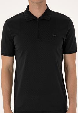 Erkek Regular Fit Siyah Polo Yaka Fermuarlı Tişört - 50300363017