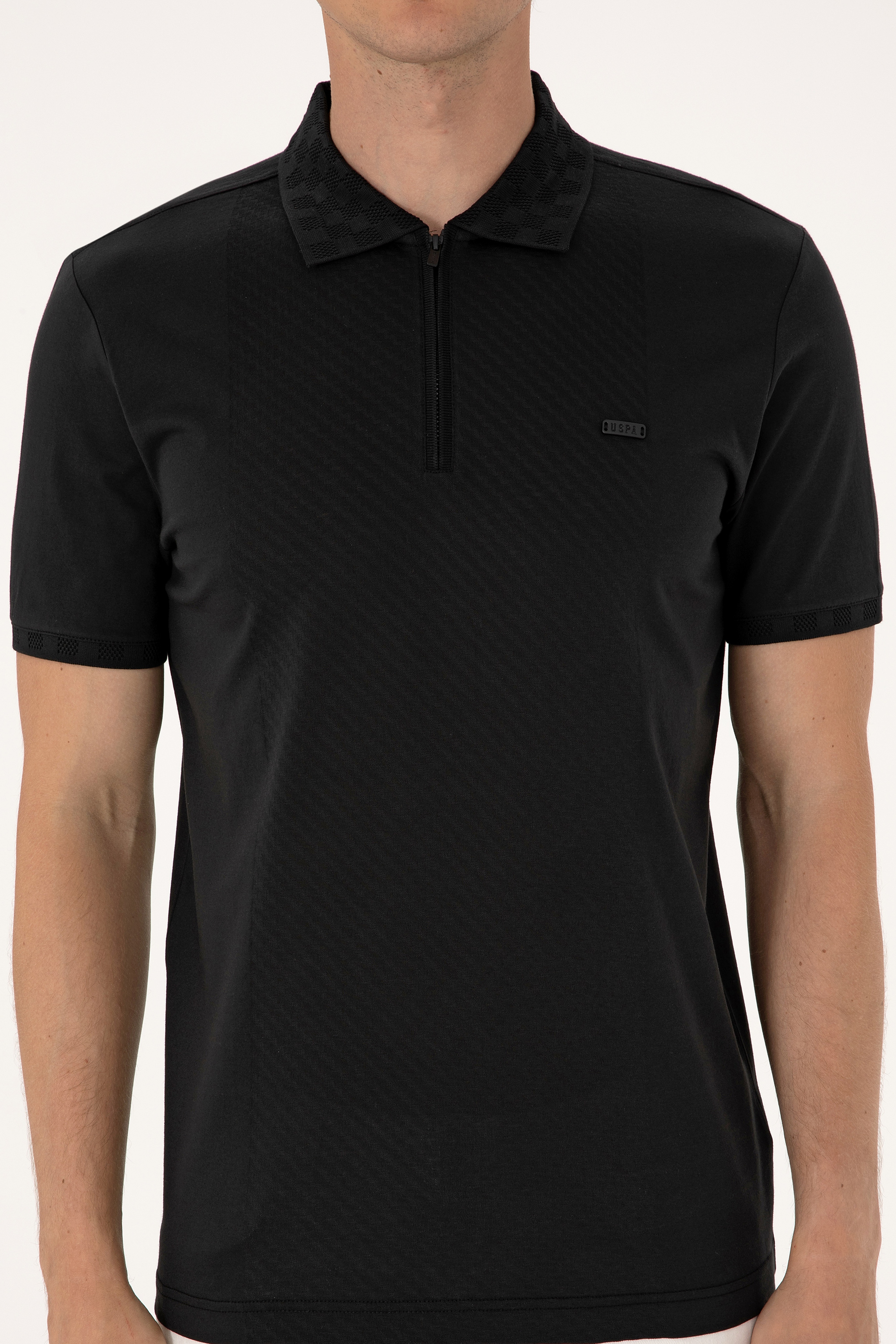 Erkek Regular Fit Siyah Polo Yaka Fermuarlı Tişört - Image 6