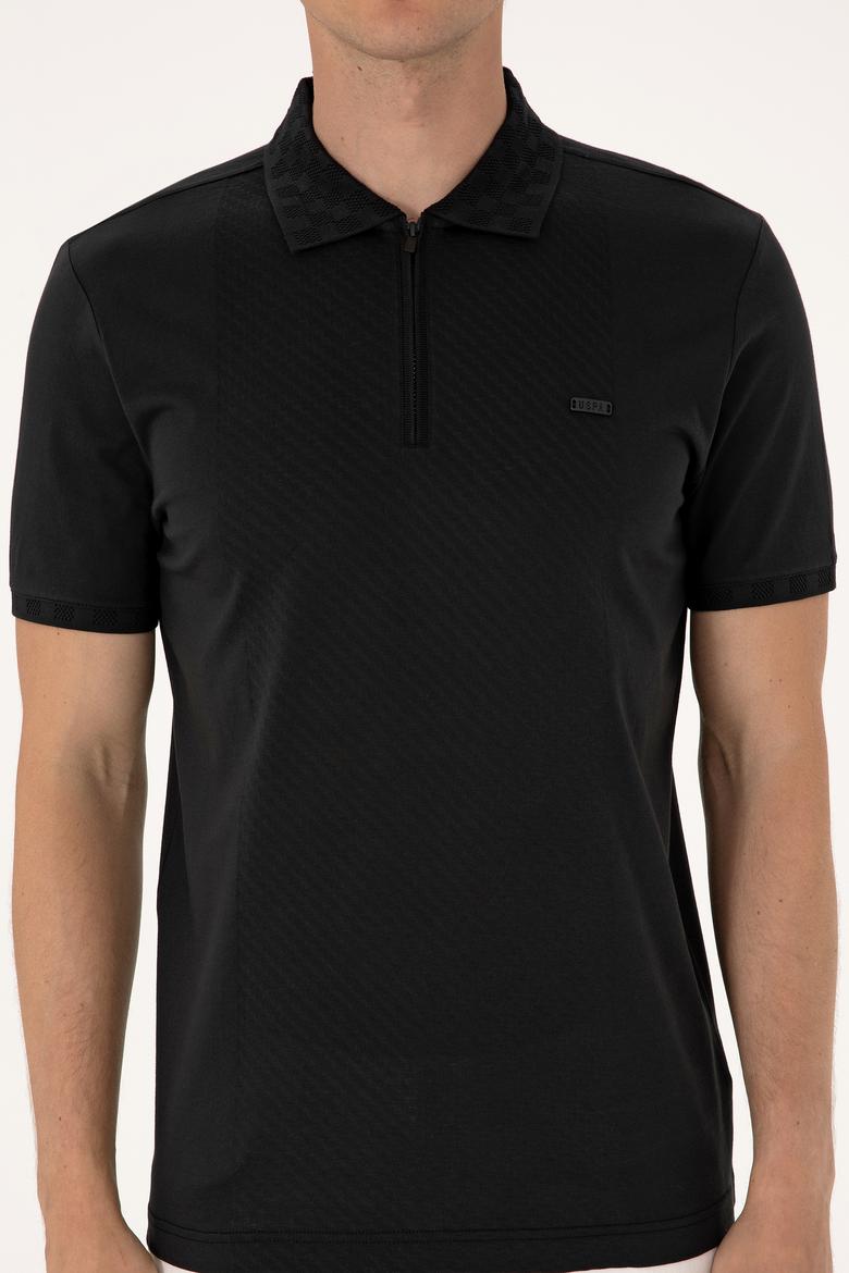 Erkek Regular Fit Siyah Polo Yaka Fermuarlı Tişört - 50300363017