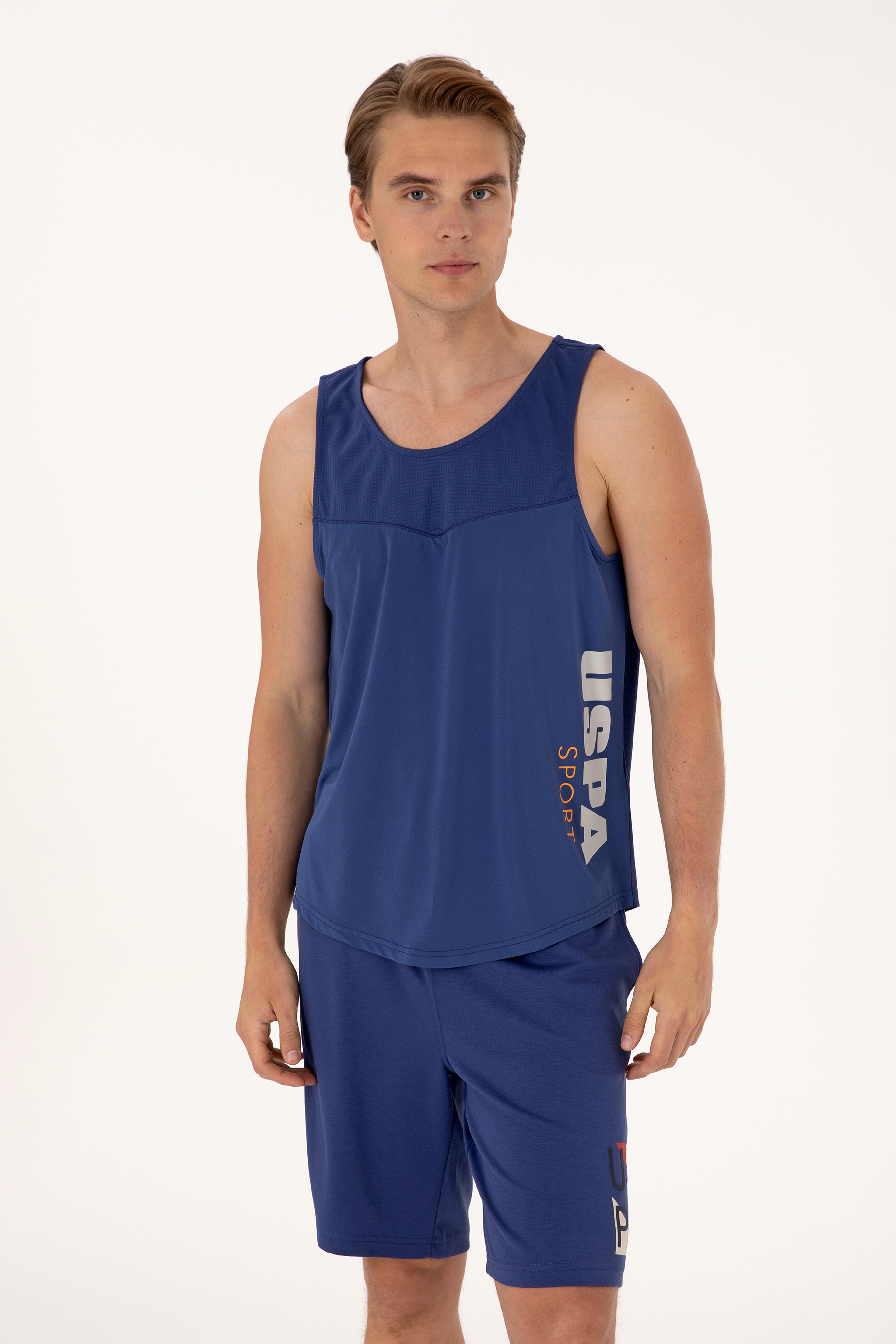 Erkek Regular Fit Açık Lacivert Bisiklet Yaka Kolsuz Tişört - Image 1