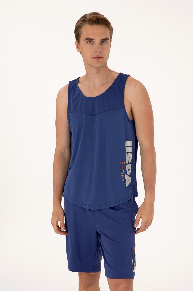 Erkek Regular Fit Açık Lacivert Bisiklet Yaka Kolsuz Tişört