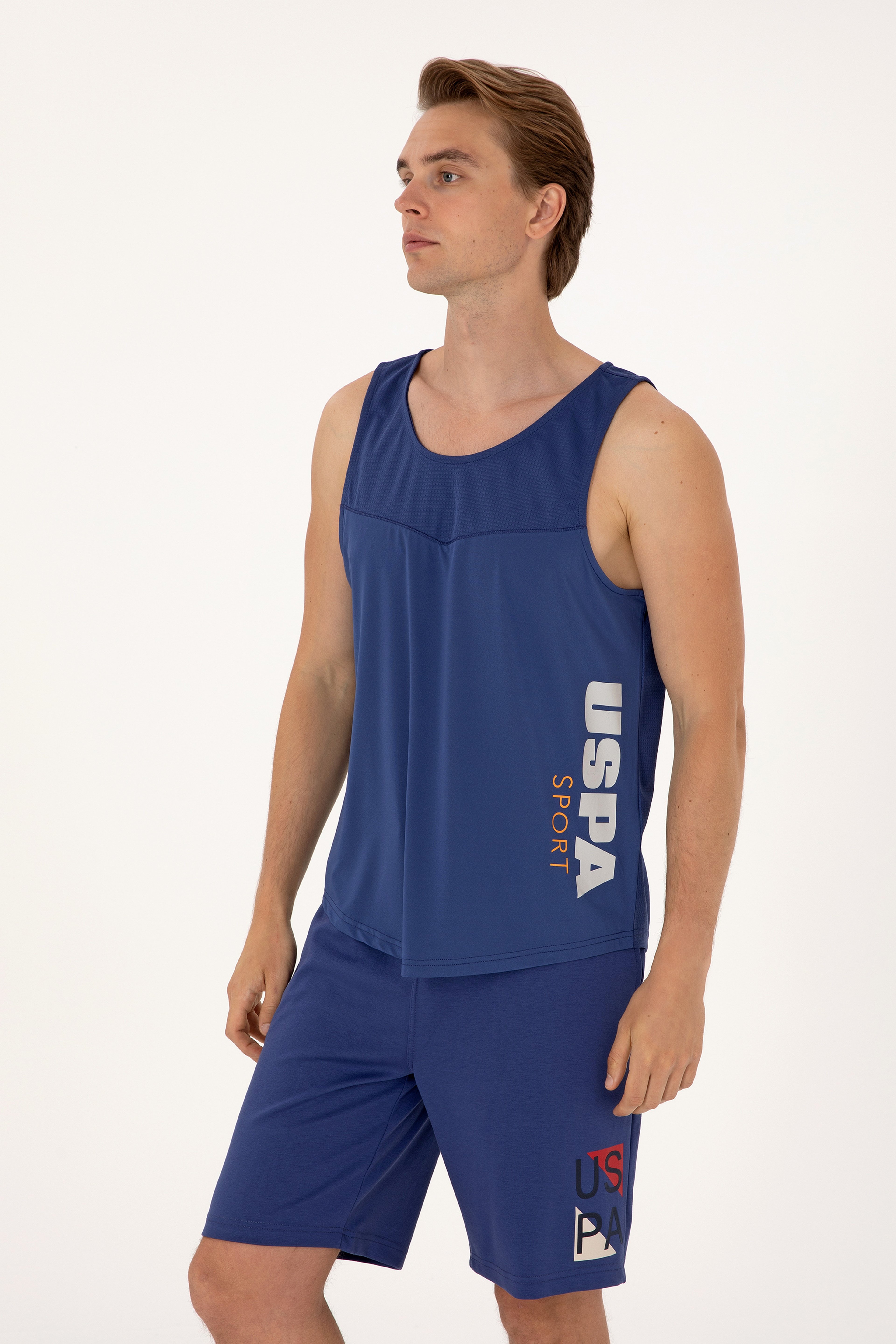 Erkek Regular Fit Açık Lacivert Bisiklet Yaka Kolsuz Tişört - Image 3