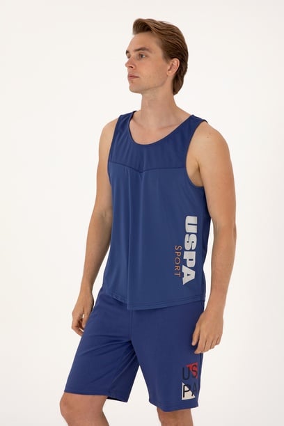 Erkek Regular Fit Açık Lacivert Bisiklet Yaka Kolsuz Tişört