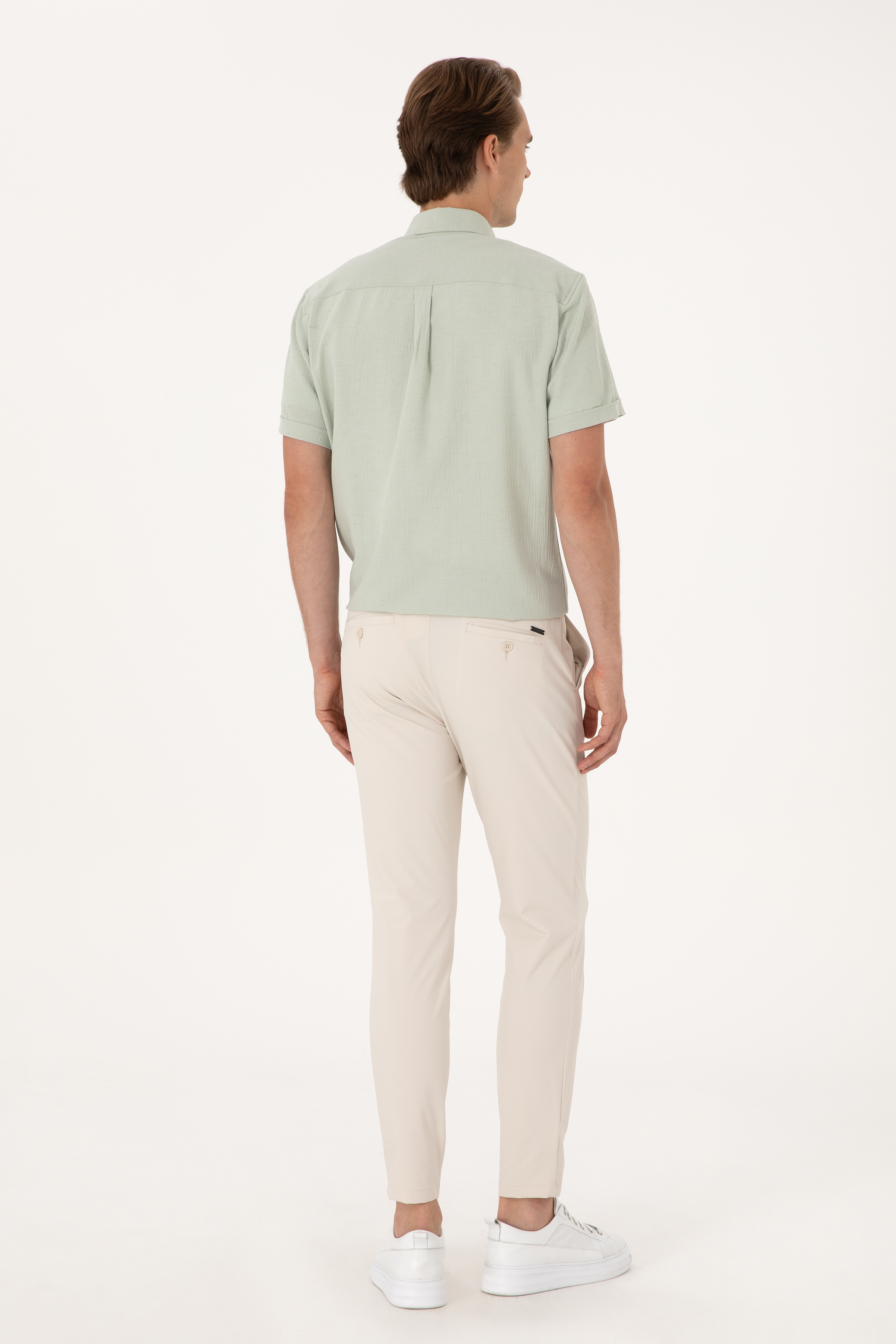 Erkek Body Fit Bej Kanvas Pantolon - Image 4