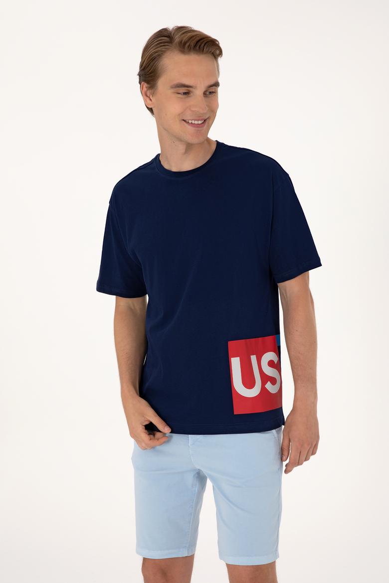 Erkek Comfort Fit Bisiklet Yaka Lacivert Tişört - 50306879011