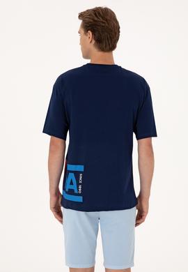 Erkek Comfort Fit Bisiklet Yaka Lacivert Tişört - 50306879011