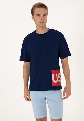 Erkek Comfort Fit Bisiklet Yaka Lacivert Tişört - 50306879011