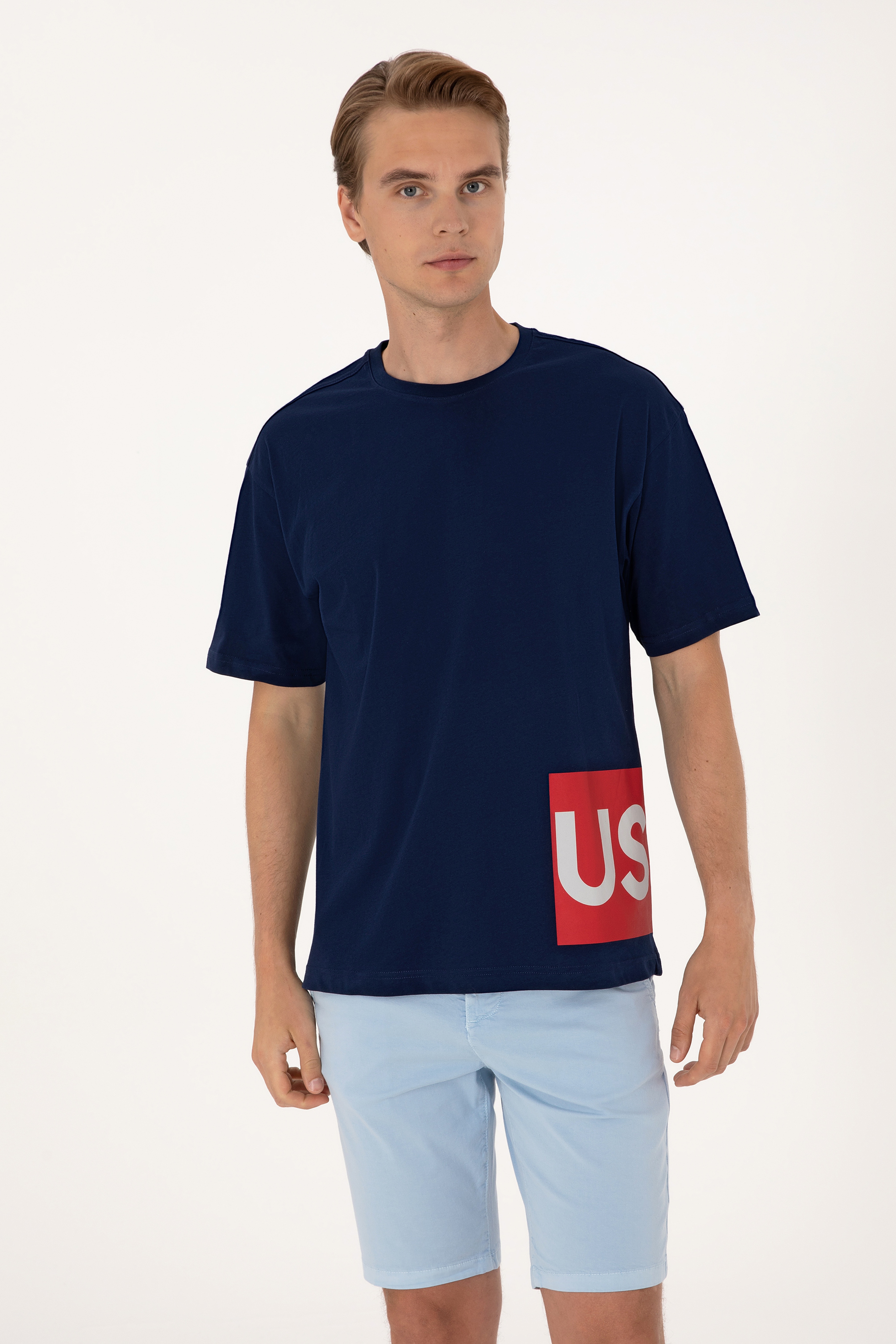 Erkek Comfort Fit Bisiklet Yaka Lacivert Tişört - Image 1
