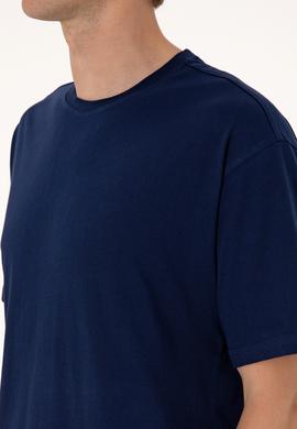 Erkek Comfort Fit Bisiklet Yaka Lacivert Tişört - 50306879011