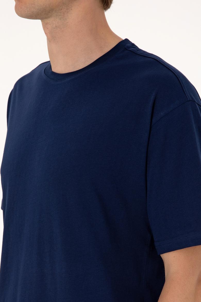 Erkek Comfort Fit Bisiklet Yaka Lacivert Tişört - 50306879011