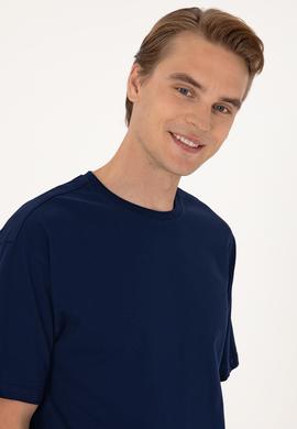 Erkek Comfort Fit Bisiklet Yaka Lacivert Tişört - 50306879011