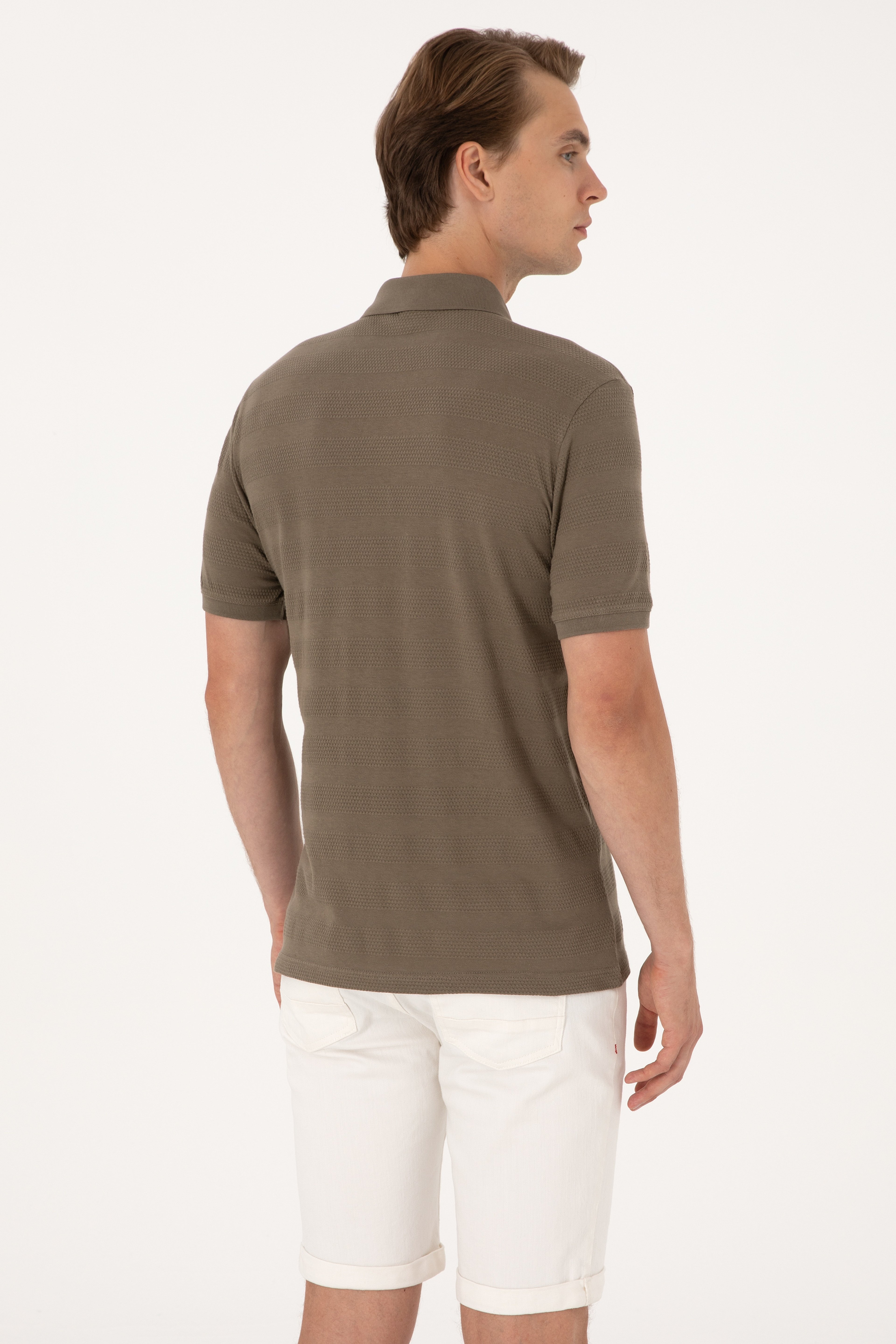 Erkek Regular Fit Vizon Polo Yaka Dokulu Tişört - Image 5