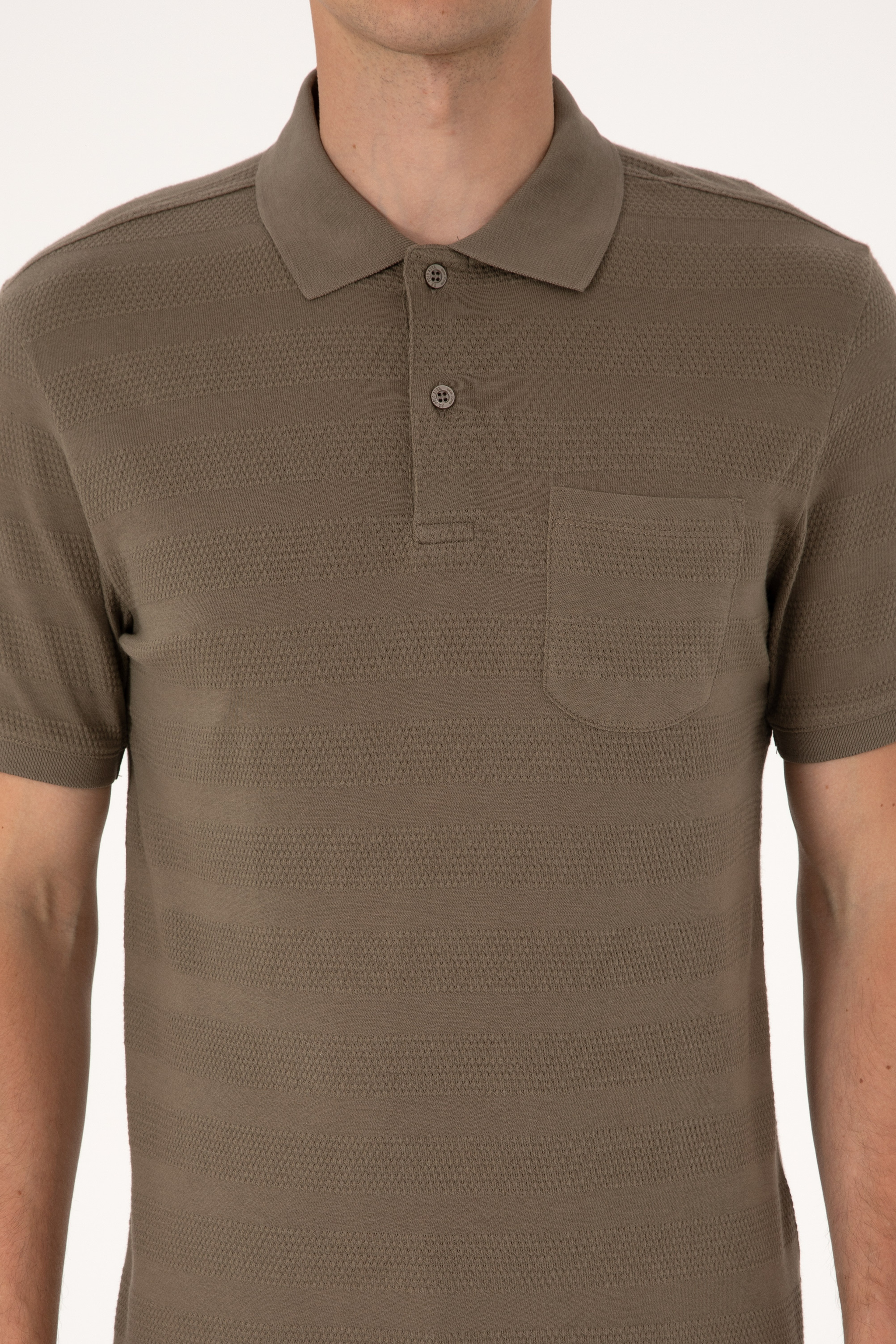 Erkek Regular Fit Vizon Polo Yaka Dokulu Tişört