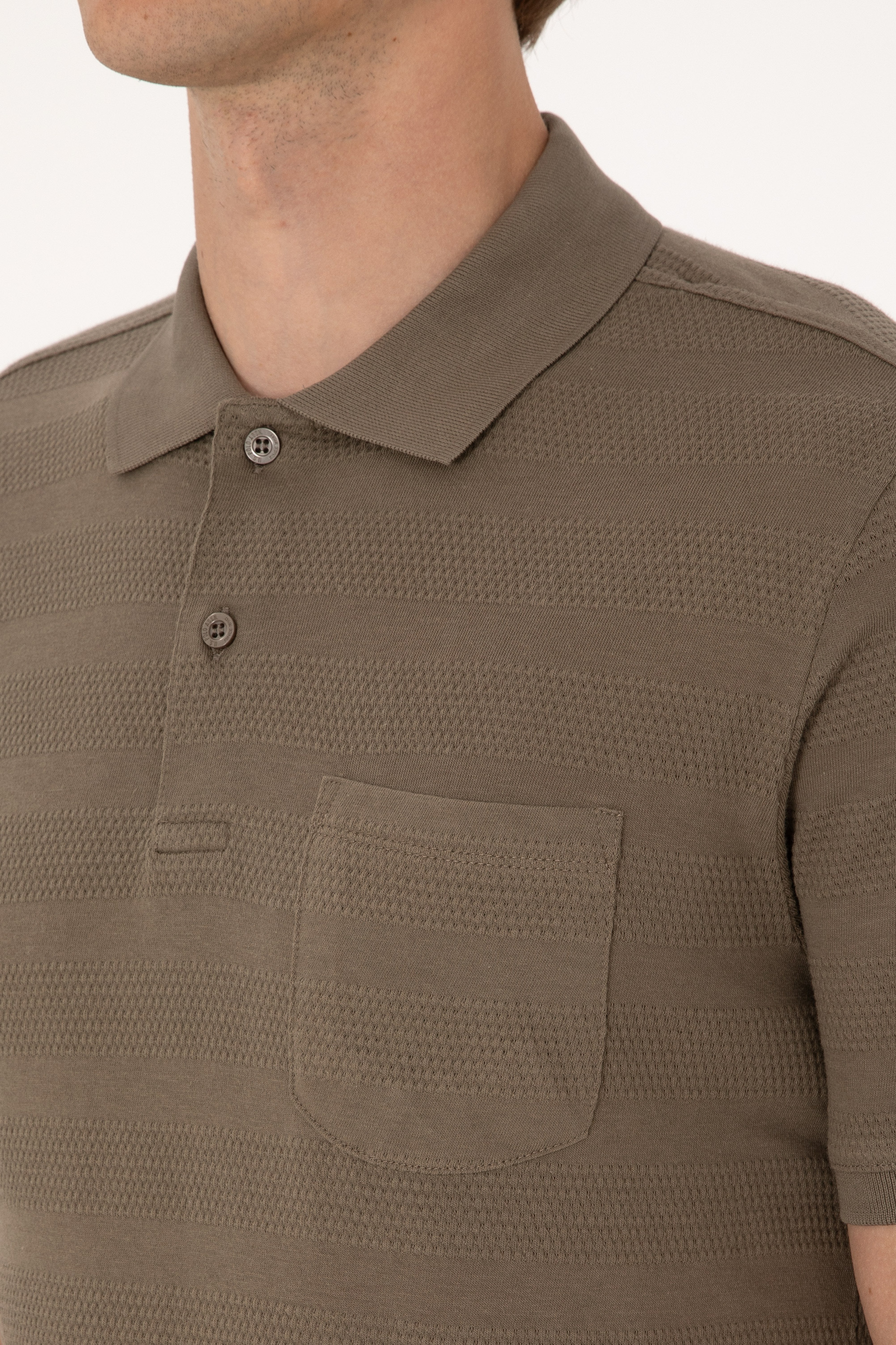 Erkek Regular Fit Vizon Polo Yaka Dokulu Tişört