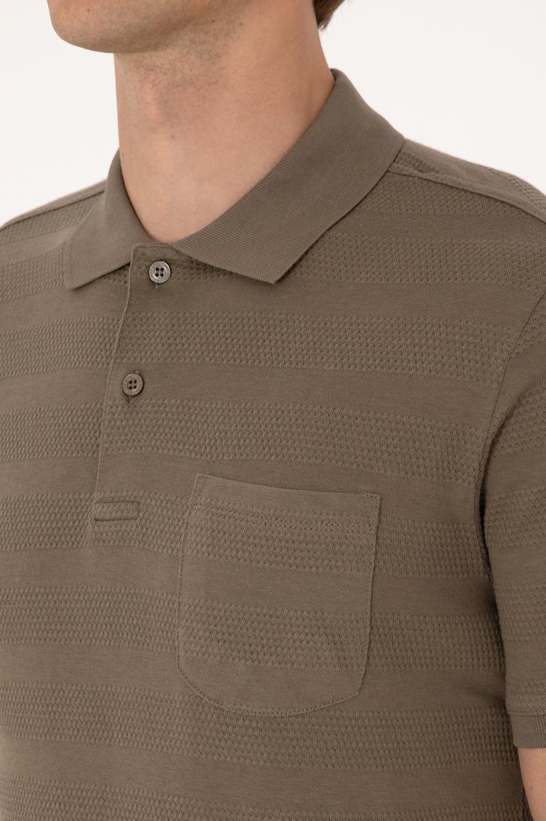 Erkek Regular Fit Vizon Polo Yaka Dokulu Tişört