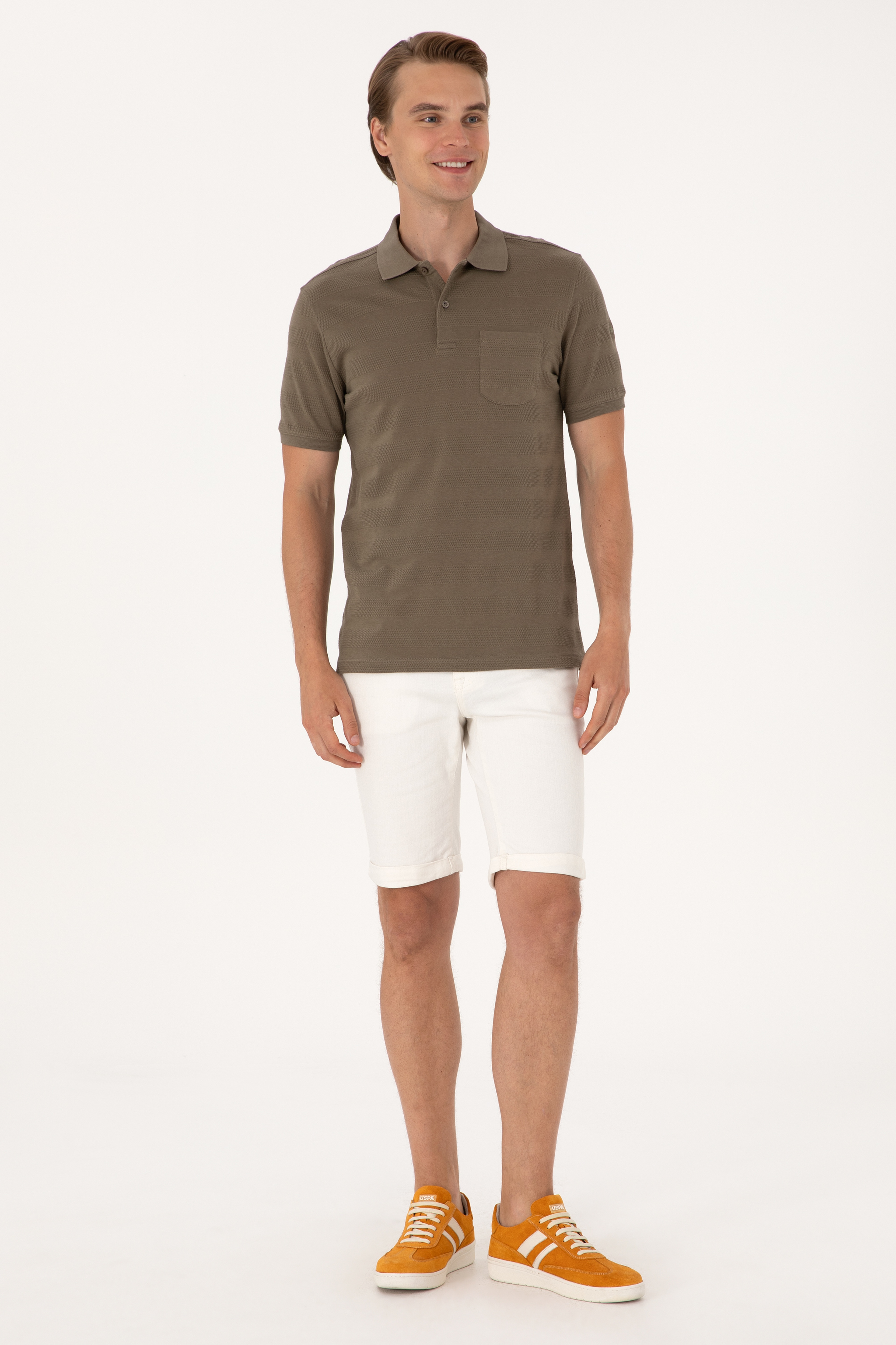 Erkek Regular Fit Vizon Polo Yaka Dokulu Tişört