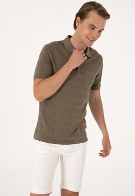Erkek Regular Fit Vizon Polo Yaka Dokulu Tişört - 50300128016