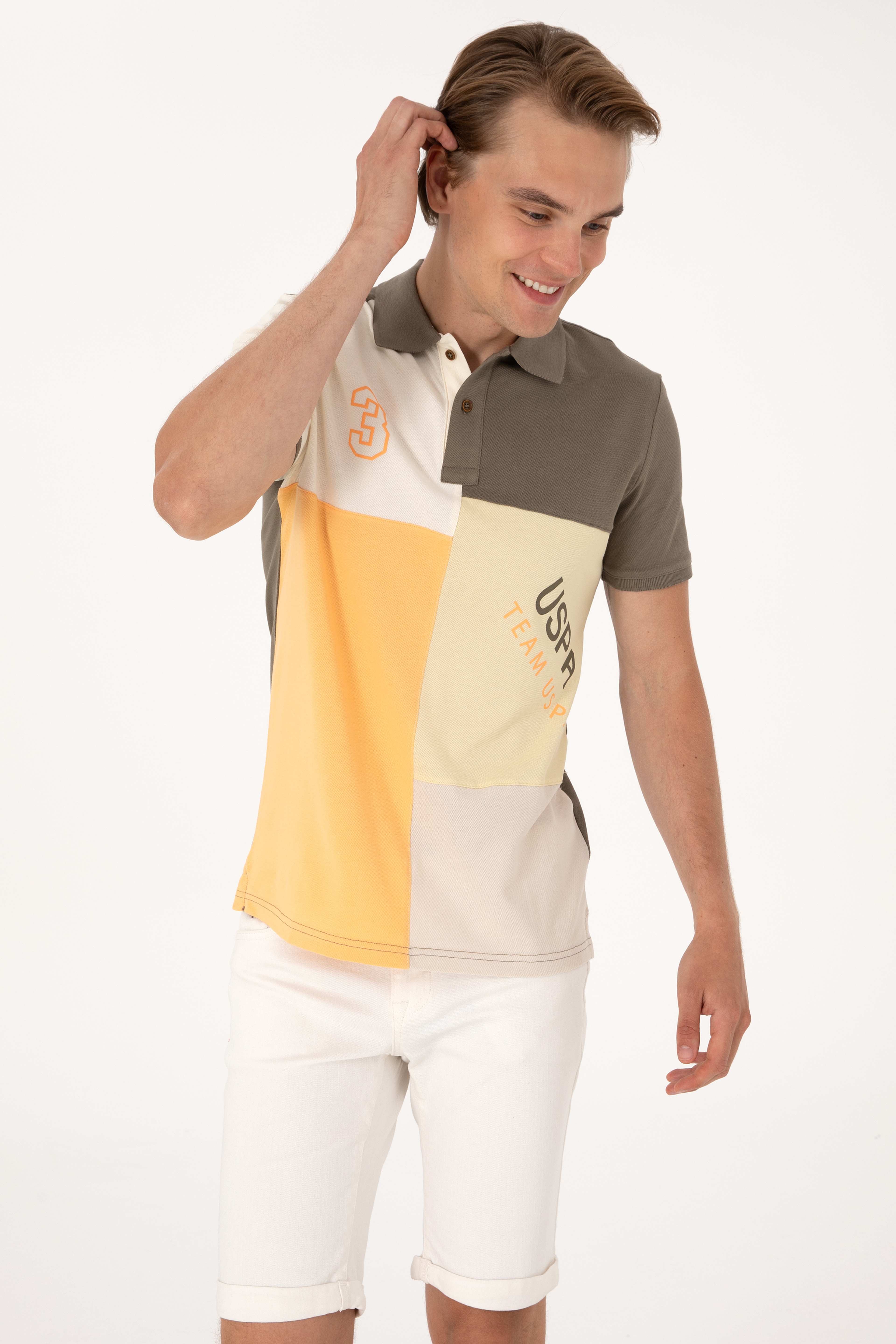 Erkek Regular Fit Açık Haki Polo Yaka Tişört - Image 3