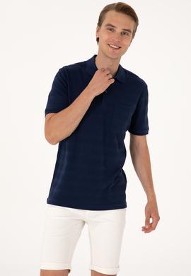 Erkek Regular Fit Lacivert Polo Yaka Dokulu Tişört - 50300128008
