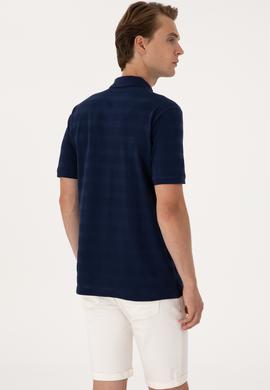 Erkek Regular Fit Lacivert Polo Yaka Dokulu Tişört - 50300128008