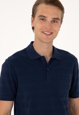 Erkek Regular Fit Lacivert Polo Yaka Dokulu Tişört - 50300128008