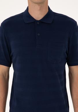 Erkek Regular Fit Lacivert Polo Yaka Dokulu Tişört - 50300128008