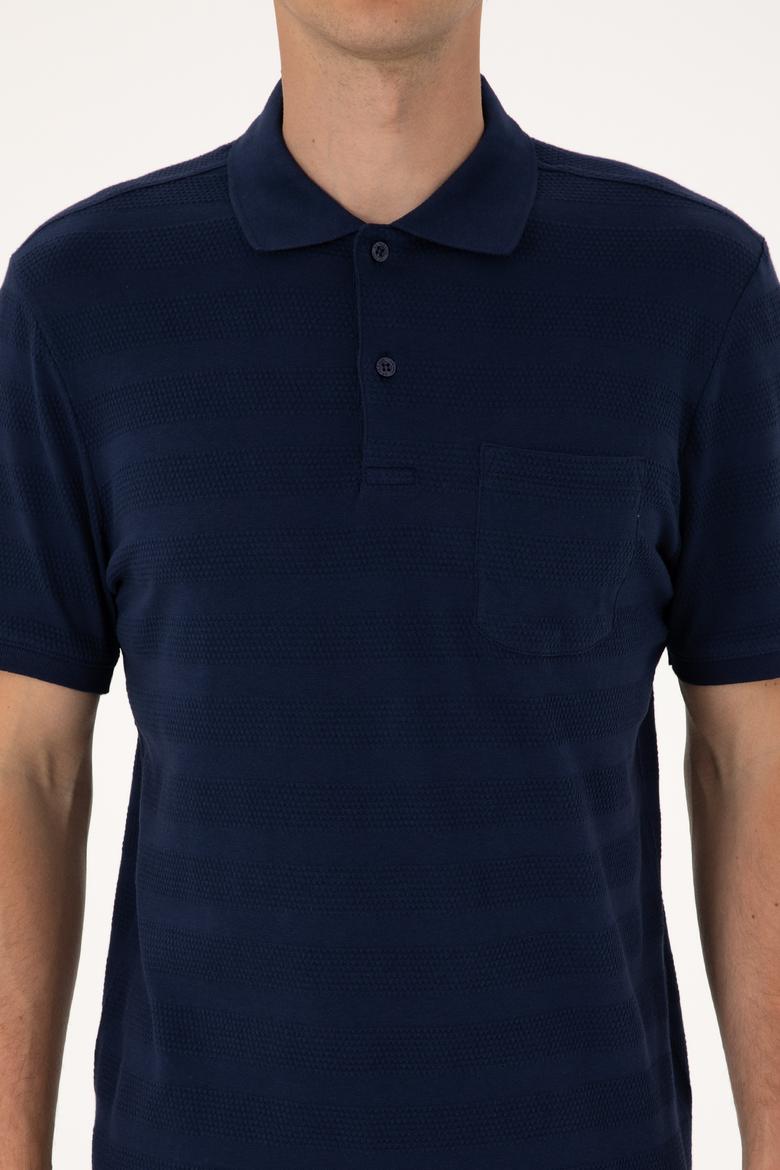 Erkek Regular Fit Lacivert Polo Yaka Dokulu Tişört - 50300128008
