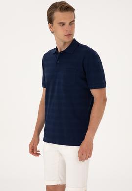 Erkek Regular Fit Lacivert Polo Yaka Dokulu Tişört - 50300128008