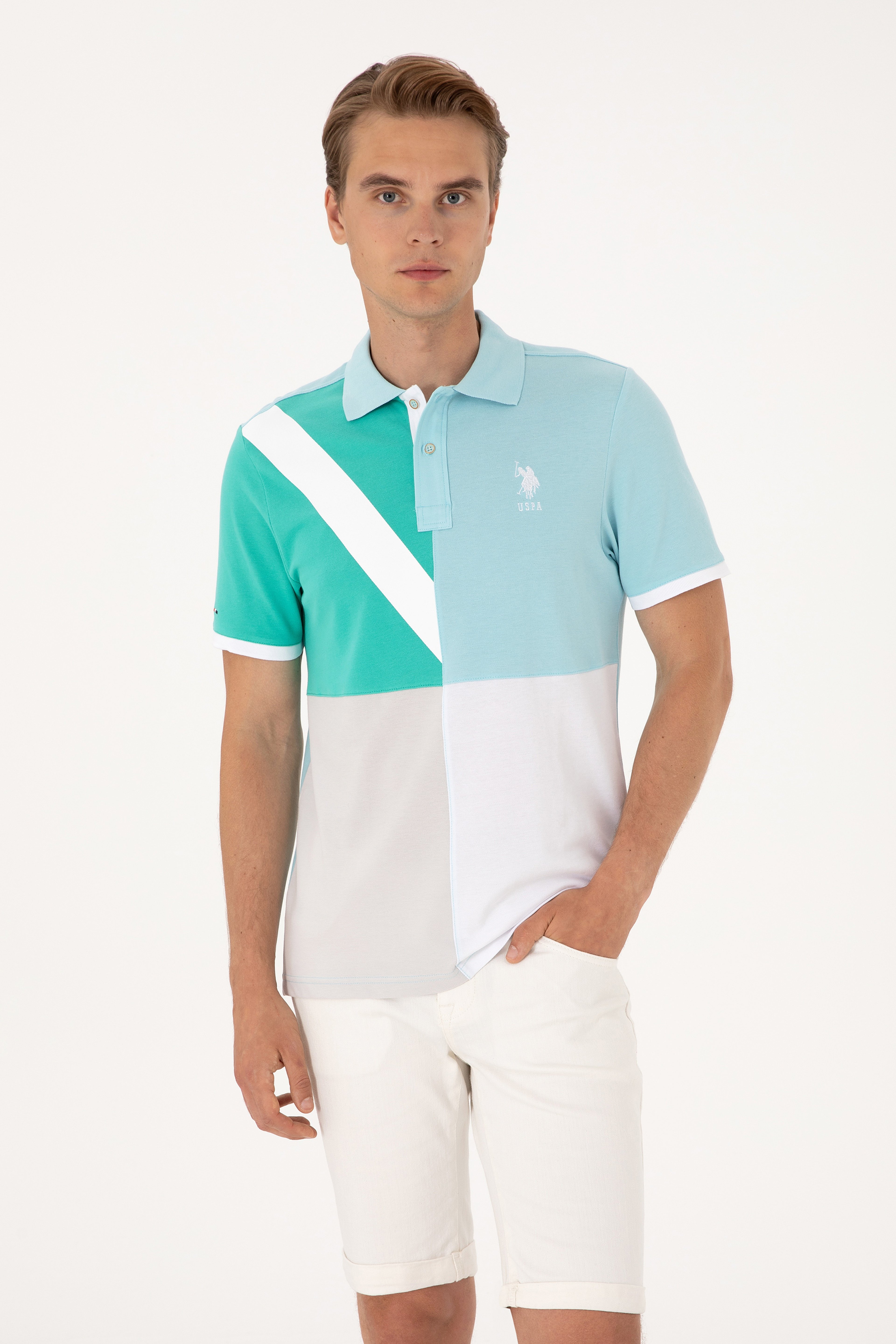 Erkek Regular Fit Aqua Polo Yaka Tişört - Image 1
