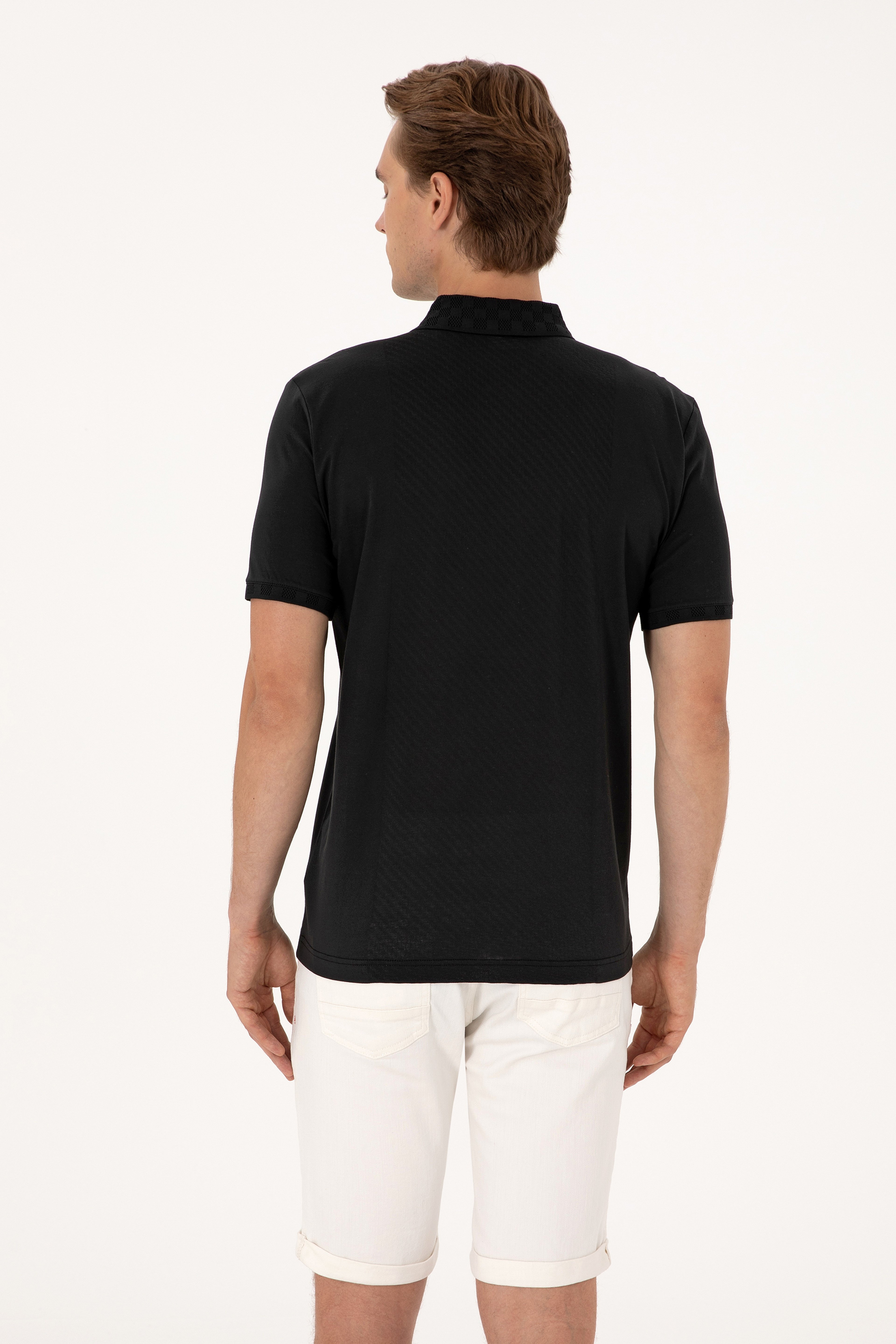 Erkek Regular Fit Siyah Polo Yaka Fermuarlı Tişört - Image 5