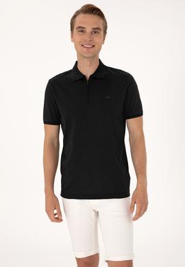 Erkek Regular Fit Siyah Polo Yaka Fermuarlı Tişört - 50300363017