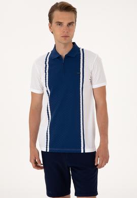 Erkek Regular Fit Beyaz Polo Yaka Fermuarlı Tişört - 50300814008