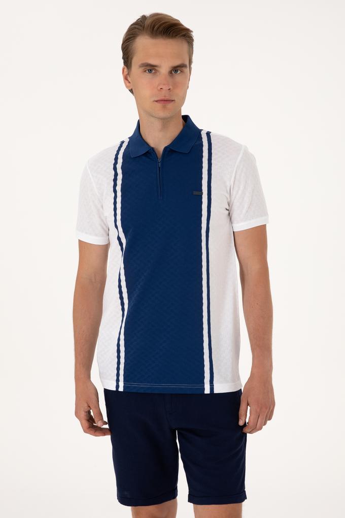 Erkek Regular Fit Beyaz Polo Yaka Fermuarlı Tişört