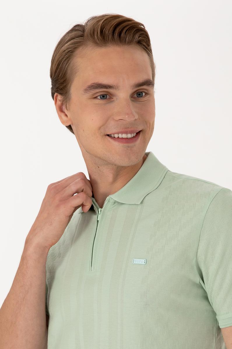 Erkek Regular Fit Su Yeşili Polo Yaka Fermuarlı Tişört