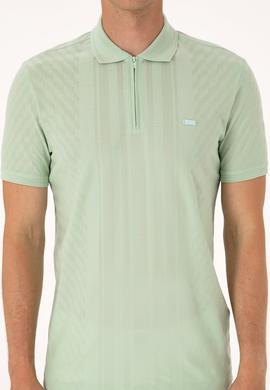 Erkek Regular Fit Su Yeşili Polo Yaka Fermuarlı Tişört - 50300813011