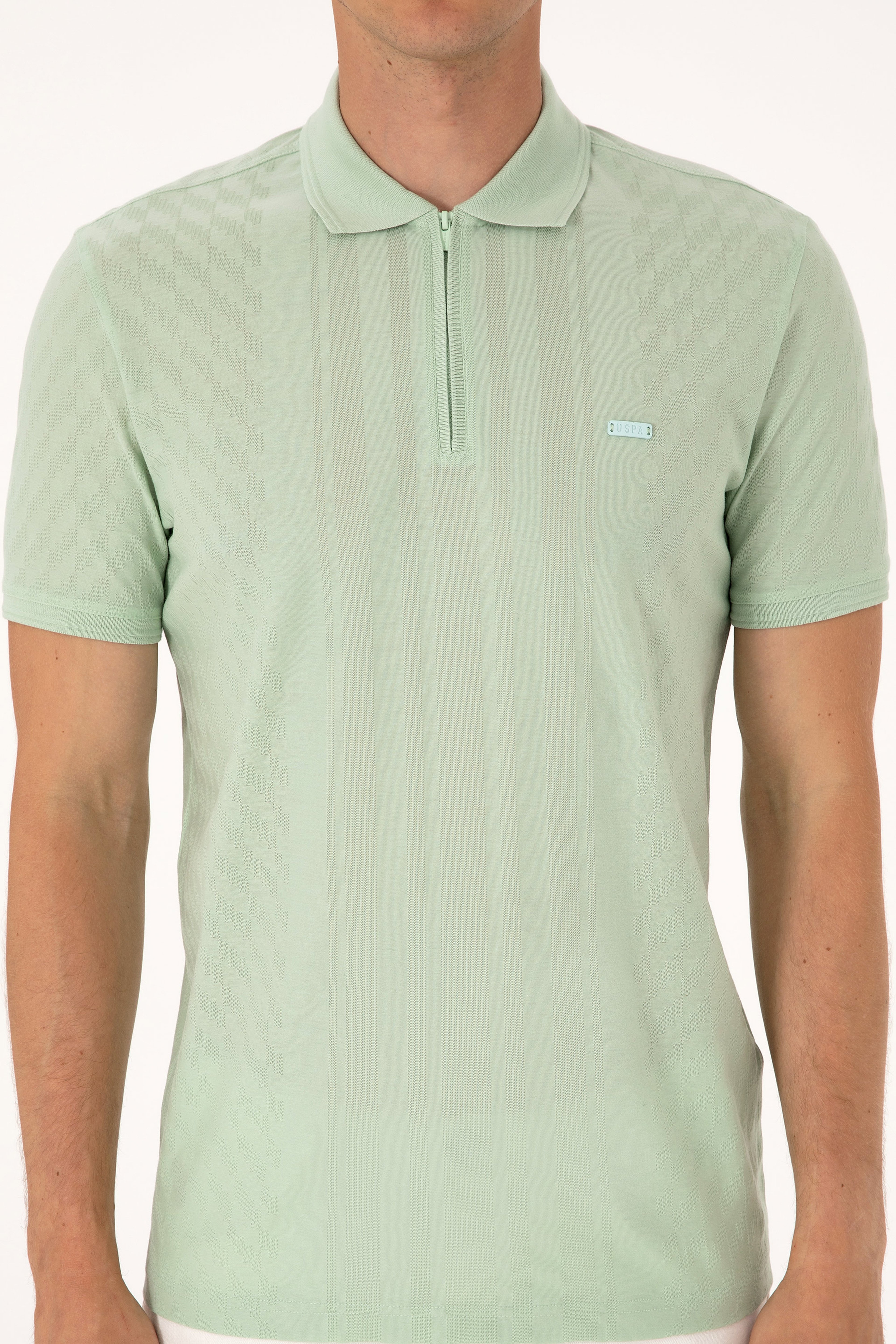 Erkek Regular Fit Su Yeşili Polo Yaka Fermuarlı Tişört - Image 6