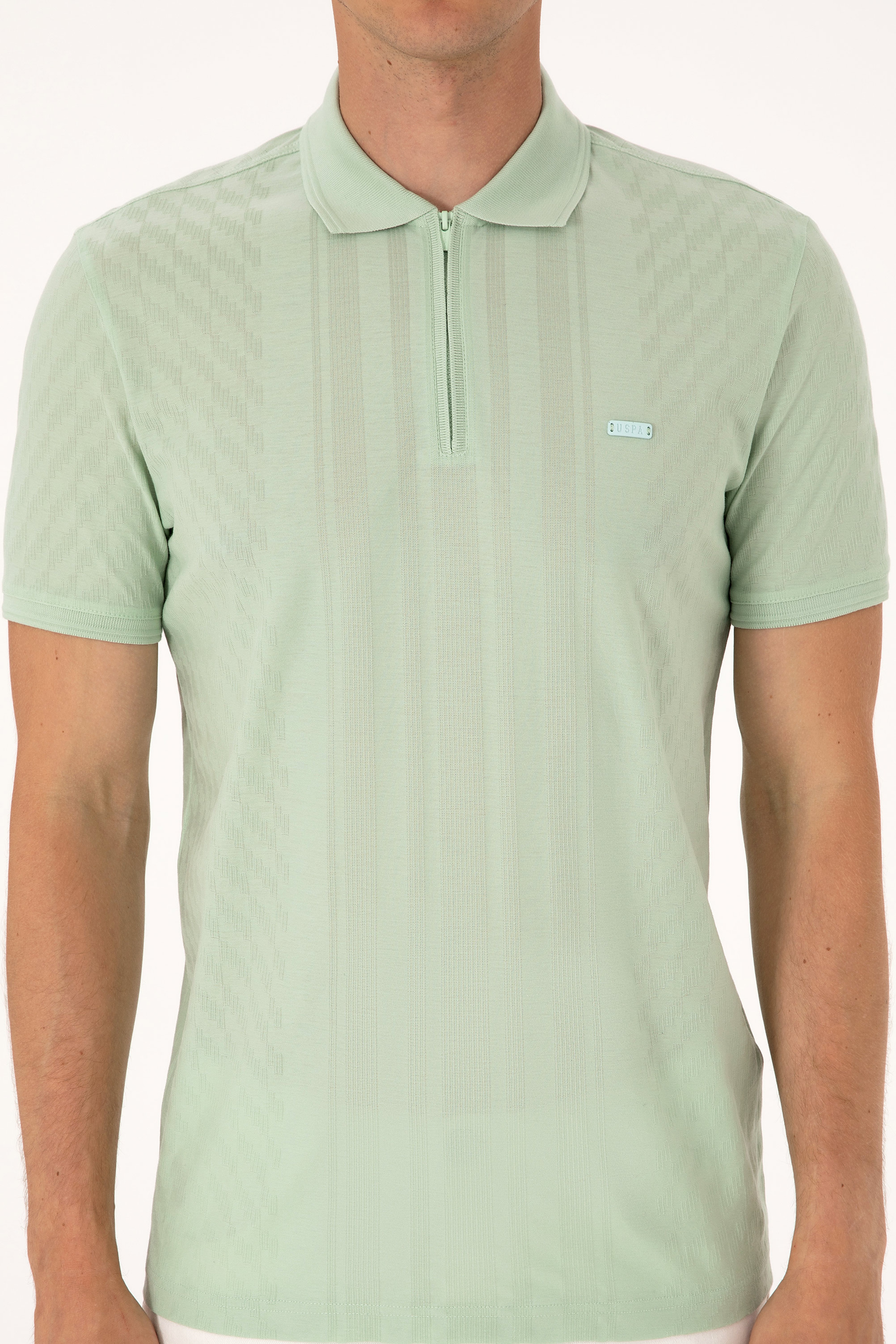 Erkek Regular Fit Su Yeşili Polo Yaka Fermuarlı Tişört