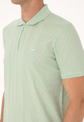 Erkek Regular Fit Su Yeşili Polo Yaka Fermuarlı Tişört - 50300813011